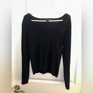 Linda Matthew’s wide neck long sleeve black blouse. Size large